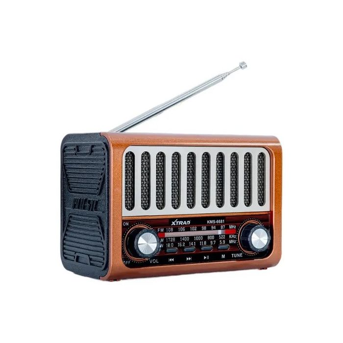 Caixa de Som Bluetooth Retrô KMS-6681 5W RMS Rádio FM AM SW USB TF