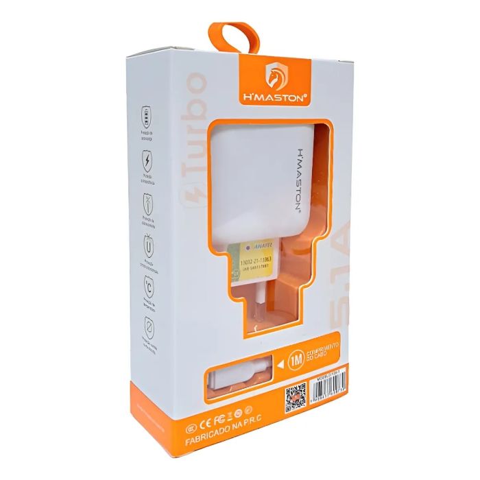 Carregador de Celular H'Maston 5,1A 2 USB Tipo-C Branco