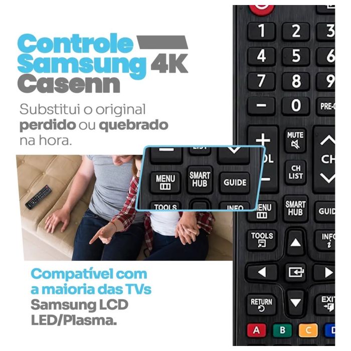 Controle Remoto Para Tv Samsung 4k Lcd Led Plasma Teclas Smart Hub Compatível