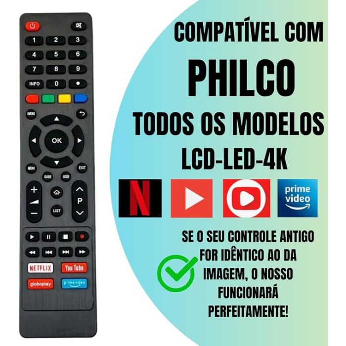 Controle Remoto Para Smart TV PHILCO Universal LED LCD Compatível