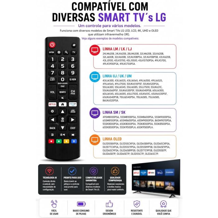 Controle Remoto Para Tv LG Smart Universal TODOS os Modelos Led LCD Compatível