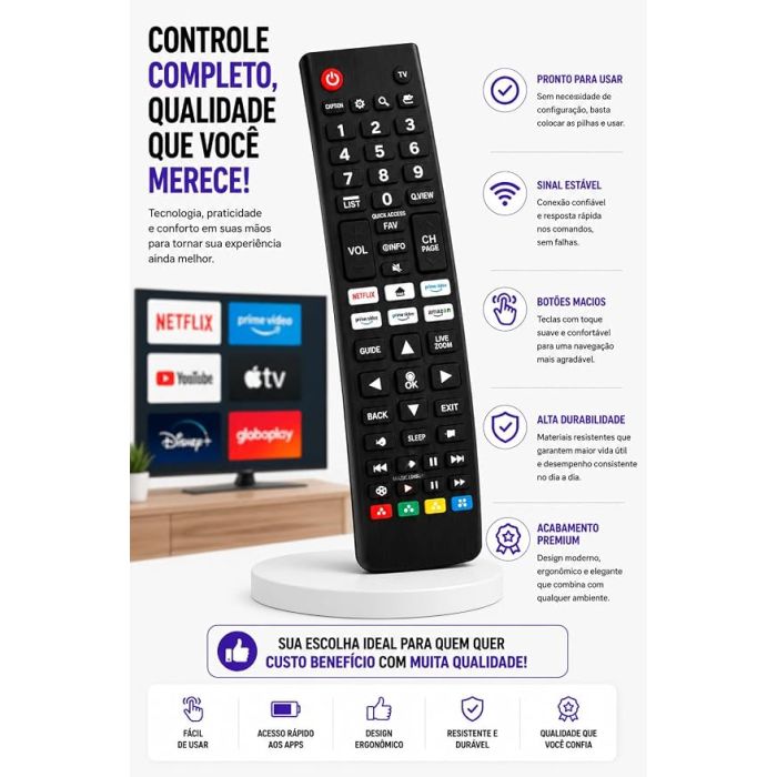 Controle Remoto Para Tv LG Smart Universal TODOS os Modelos Led LCD Compatível