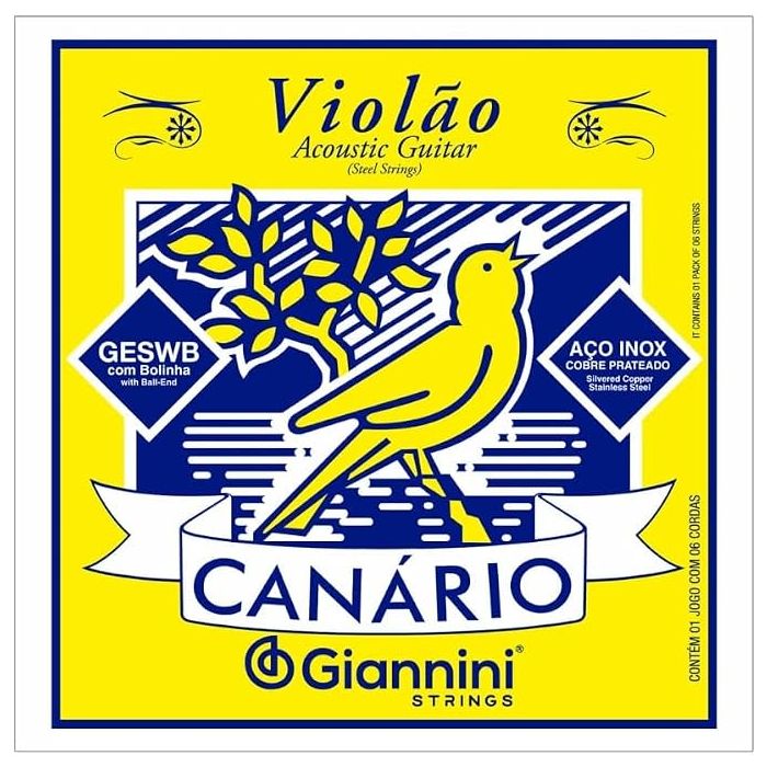 Encordoamento Violão Aço Giannini Canário GESWB .011-.045 Médio com Bolinha