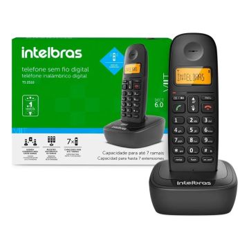 Telefone Sem Fio Digital Intelbras TS 2510 Preto com Identificador de Chamadas